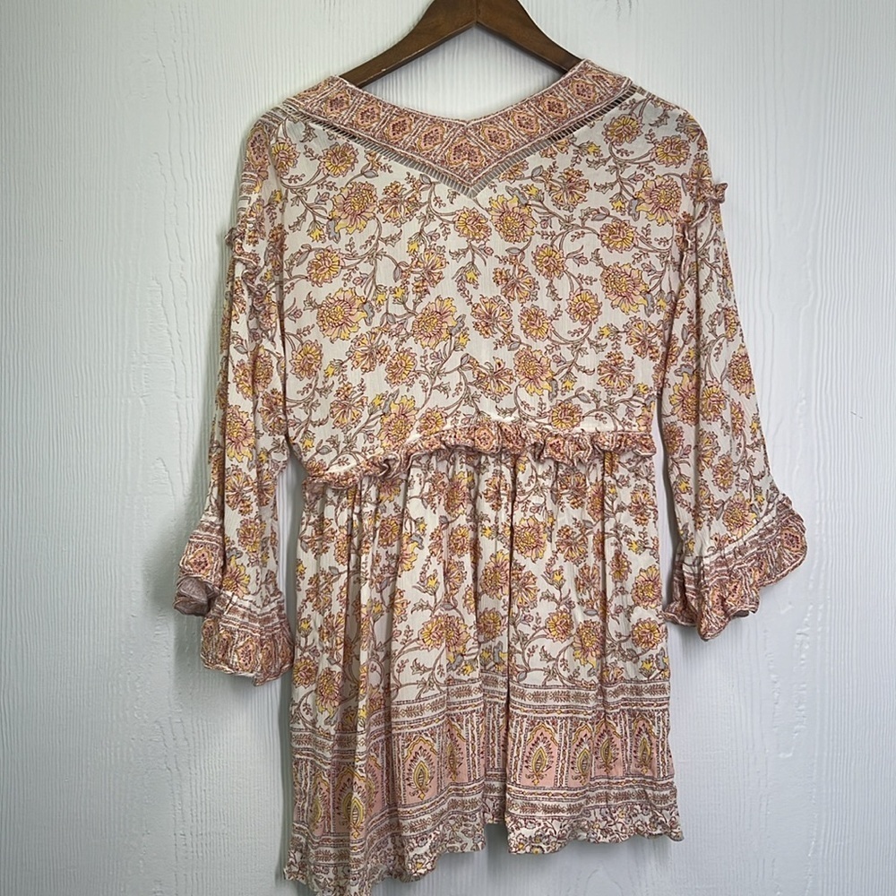 Free People - Moonlight Dance Floral V Neck Boho 3/4 Sleeve Blouse Size Small - Picture 11 of 12